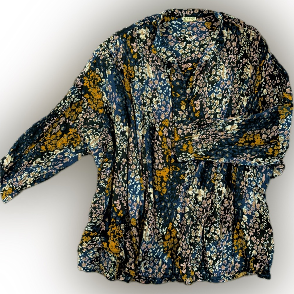 Free people Blouse Dolman sleeves mandarin collar oversized fit floral cotton